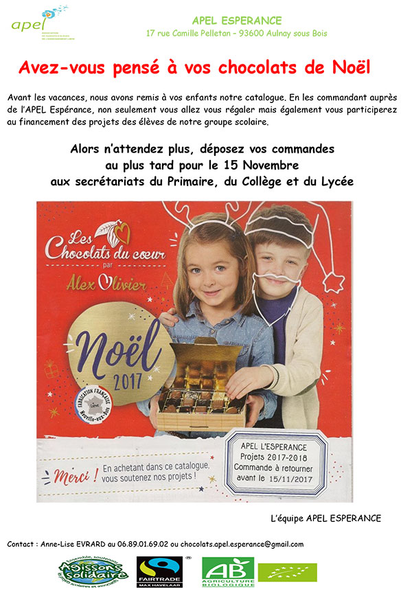 Chocolats de noël 2017 Apel